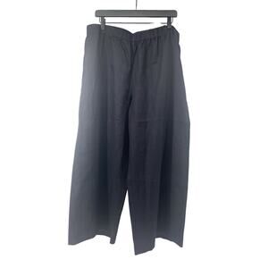 EILEEN FISHER Womens Organic Linen Wide Leg Pants Black Elastic Waist XL